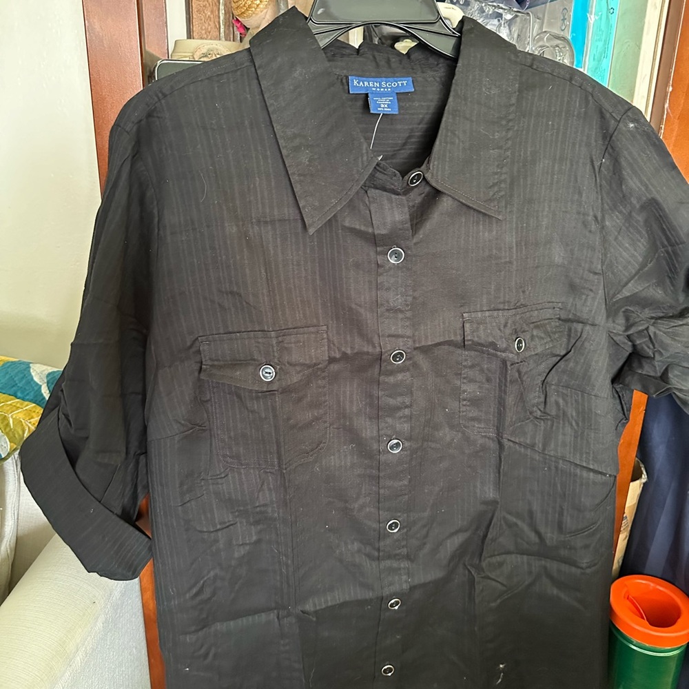 Karen Scott: 3X- Sport Ladies Black Blouse
